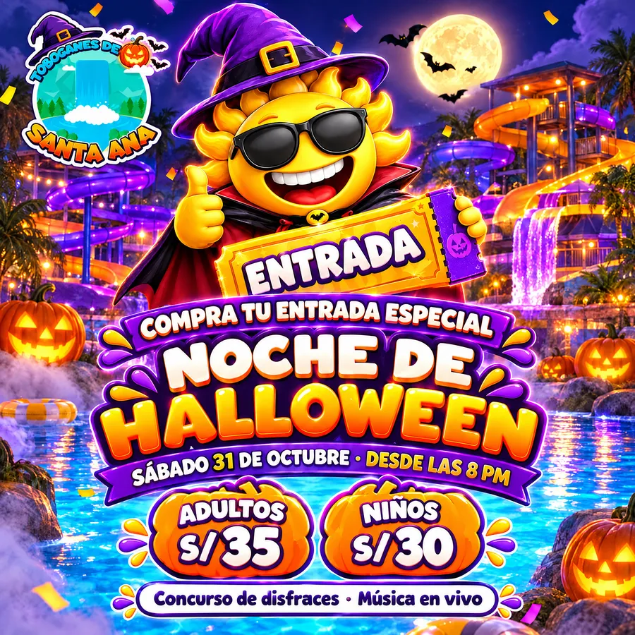 Noche de Halloween en Toboganes de Santa Ana: sábado 31 de octubre desde las 8 pm, concurso de disfraces y música en vivo